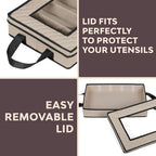 Flatware Storage Case 5 Compartments Silverware Container Box, Brown - Image 5