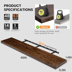Fun Memories Floating Shelves for Wall, 48"x9.3" Rustic Solid Elm Wood Wall Shelves, Heavy-Duty Mounted Shelves with Invisible Brackets for Living Room, Bedroom, Kitchen, Walnut Finish - Image 4