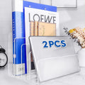 2PCS Clear Acrylic File Organizer for Desk, 4 Section Acrylic Desk Organizer and Accessories, Acrylic File Folder Holder Sorter, Office Supplies for Mail Letter Paper Electronic by Goihgioh