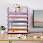 Subekyu 6 Tier Paper File Tray Organizer for Desk, Purple Mesh Desk Letter Paper File Folder Accessories Sorter Organizer with Handle, Stackable Slide Tray for Office, Home or School Supplies Storage - Image 7