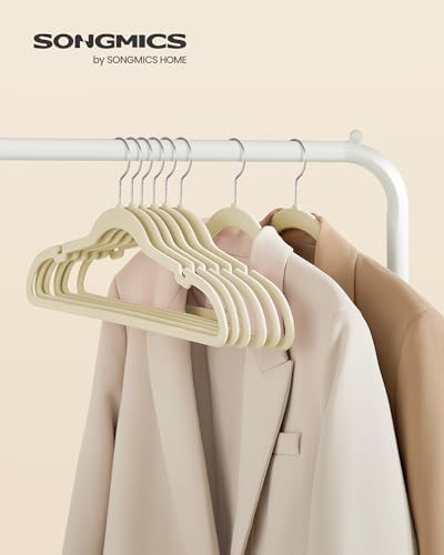 SONGMICS Velvet Hangers 50 Pack, Non-Slip Clothes Hangers with Shoulder Notches, Pants Bar, 360° Swivel Hook, Space-Saving, for Closet, Summer Sand UCRF029K05 - Image 2