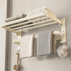 VOLDRA Towel Racks for Bathroom, 24-Inch Towel Shelf with Towel Bar Foldable Towel Holder with 7 Hooks Towel Storage Organizer for Bathroom & Lavatory Wall Mounted(Cream White) by VOLDRA