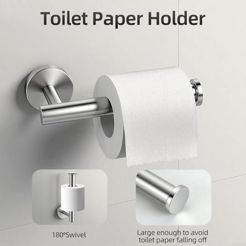 Brushed Nickel Bathroom Hardware Set 10 Pieces, Bathroom Towel Rack Holder Set Wall Mounted, SUS304 Stainless Steel Towel Bar Set - 16 Inch Towel Bar, Toilet Paper Holder, Towel Hooks, Towel Ring - Image 4