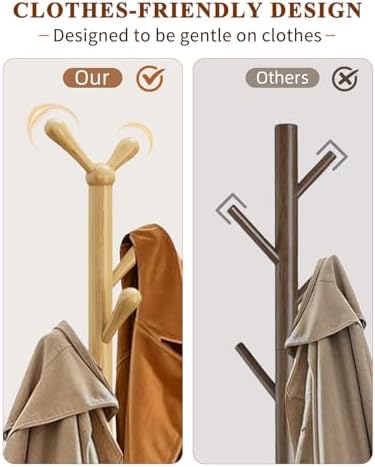 STARSAGA Solid Wood Coat Rack Freestanding Coat Tree with 8 Hooks - Image 3