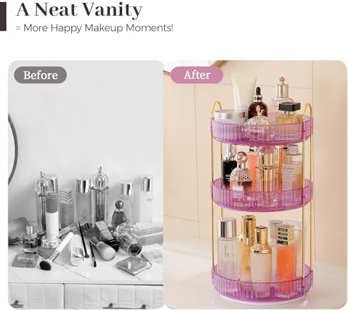 Aveniee Rotating Makeup Organizer for Vanity, Perfume Skincare Organizerss Large, Spinning Bathroom Counter Shelf Holder for Cosmetics, Skin Care, Lipsticks,3 Tiers, Purple - Image 4