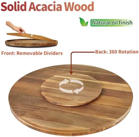 Utoplike Extra Large Acacia Serving Tray, Rotating 23.6'' Charcuterie Board - Image 4