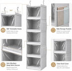 Vailando 5-Shelf Hanging Closet Organizer with Clear Dust Covers, Gray - Image 6