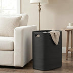 MEGASKET Large Laundry Hamper 16"x13"x22" - Tall Woven Laundry Basket, Cotton Rope Dirty Clothes Hamper, Baby Kids Nursery Wicker Laundry Basket, Bedroom Aesthetic, Soft Laundry Bin, Black Hamper, 75L - Image 3