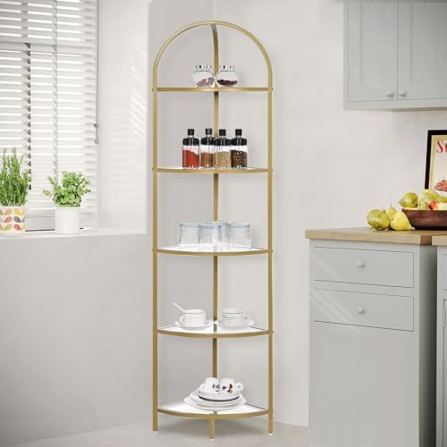 Homhedy 5-Tier Gold Corner Shelf Stand, Metal Corner Bookshelf - Image 4