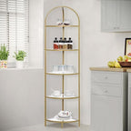 Homhedy 5-Tier Gold Corner Shelf Stand, Metal Corner Bookshelf - Image 4