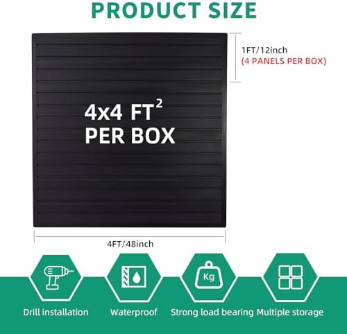 FRAYSCENT Slat Wall Paneling Garage Slat Wall Storage Systems Slatwall Panels Power Tool Organizer Wall Mount, PVC Garage Storage & Organization Products Slate Board (Black, 4ft x 4ft) - Image 2