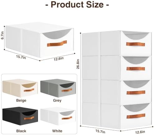 Homsorout Closet Organizers and Storage - Large Stackable Storage Bins with Drawer, Fabric Bins for Organization, Collapsible Storage Drawers Organizer for Bedroom, Living Room, 4 Pack, White - Image 3