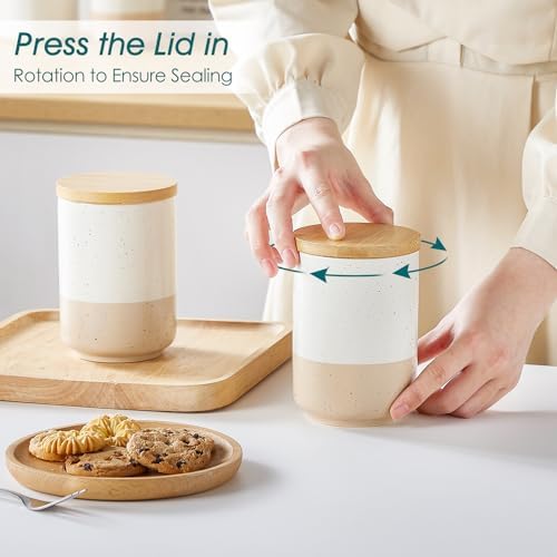 vancasso Sabine Ceramic Canister Set with Airtight Wood Lids - 4-Piece Small Kitchen Storage for Coffee, Sugar, Tea & Spices (18 oz Each) - Compact Countertop Jars - Image 5