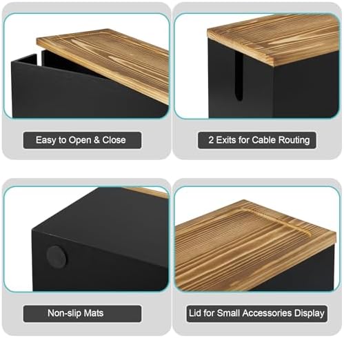 Bivvclaz Cable Management Box Medium, Wooden Cord Organizer Box for Desk, Floor, Office to Hide Extension Cords Power Stripes Surge Protectors Chargers Wires, Black - Image 3
