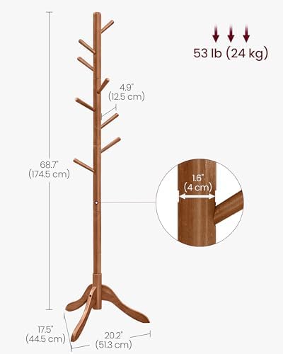 VASAGLE Solid Wood Coat Rack, Free Standing, Tree-Shaped, with 8 Hooks - Image 7