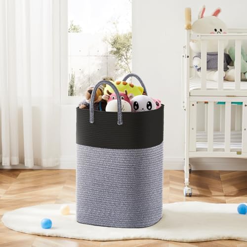 Laundry Basket,Woven Cotton Rope Laundry Hamper,Versatile Storage for Dirty Clothes,Baby Toys,and Blankets in Bathroom, Nursery,and Living Room (Black, 100L) - Image 6