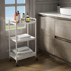 3-Tier Metal Utility Rolling Cart, Heavy Duty Multifunction Rectangular Cart with Lockable Casters, Kitchen Storage Carts Suitable for Office, Bathroom, Kitchen - White - Image 6
