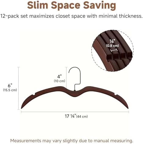 StorageWorks Wooden Hangers 12 Pack, Space Saving No Bump Hangers, Walnut - Image 2