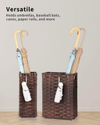 Rattan Umbrella Stand, Umbrella Holder for Entryway, Hand Woven Umbrella Rack Organizer Freestanding, with a Detachable Drip Tray, 4 Hooks, 6.5" L x 6.5" W x 16.5" H, Brown - Image 5