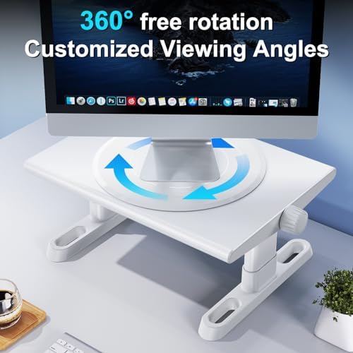 Monitor Stand Riser for Desk,360°Rotation Freely Height Adjustable by Knob,4.4-5.8 Inches,Ergonomic Monitor Stand Mount, Desktop Monitor Stands Riser for Computer,Laptop,Printer,Tv,White - Image 2