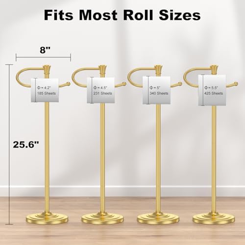 Toilet Paper Holder Free Standing, 25” H Stainless Steel Brass Gold Toilet Paper Stand, Weighted Base Floor Tissue Roll Holder for Bathroom,Toilet Roll Stand - Image 5
