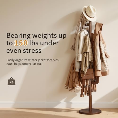 Coat Rack,Solid Wood Cactus Coat Rack Freestanding With 6 L-Shaped Hooks and 3 Adjustable Sizes,Coat Tree for Bedroom, Entryway, Livingroom, Coat Hanger Stand for Coats, Handbags (Walnut) - Image 5