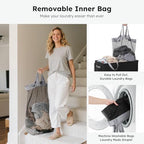 SOLEDI 180L Double Laundry Hamper with Lid and 2 Side Pockets, Dual Hamper - Image 4