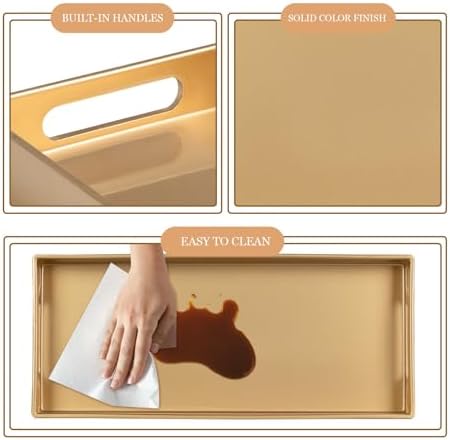 MAONAME Gold Vanity Tray Set of 2, Rectange Toilet Tank Trays with Handles - Image 4