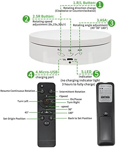 Remote Motorized Rotating Display Stand Turntable with Rechargeable Battery Motorized Lazy Susan with 5.74/7.08/8.66 inch Replacement Cover 3 in 1 for Photography Products and Shows (White) - Image 6