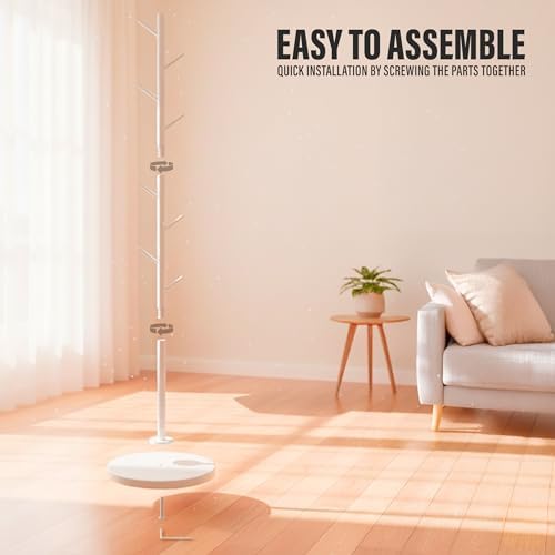 Coat Rack with Real Marble Base, Freestanding Metal Clothing Rack with 8 Hooks, Modern Hall Tree for Entryway, Bedroom & Office, Space Saving Coat Hanger Stand for Small Spaces (White) - Image 5