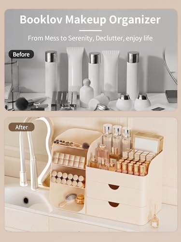 Booklov Small Makeup Organizer for Vanity Countertop, Cream - Image 6