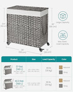 SONGMICS Rolling Laundry Hamper with Lid, 145 L 3-Section Synthetic Rattan - Image 5