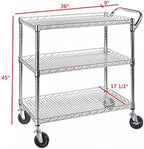 Heavy Duty 3 Tier Rolling Utility Kitchen Cart on Wheels,Large 45"L x 17 1/2"D x 45"H Metal Serving Cart Commercial Grade with Wire Shelving and Handle Bar for Office School Church Kitchen Hardware - Image 2