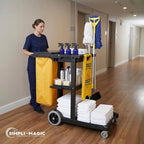 Simpli-Magic Commercial Cleaning Cart with Waste Bag & Lid, Janitorial Utility Cart with 3 Shelves, Mop & Broom Holders, 330 lb Capacity, Yellow/Grey - Image 2