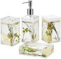 Locco Decor 4 Piece Acrylic Liquid 4D Floating Motion Bathroom Vanity Accessory Set Garden Botanic Green Plants Toothbrush Holder, Tumbler, Soap Dispenser, Soap Dish by LoccoDecor
