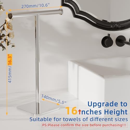 RUACQ T-Shape Hand Towel Holder Stand, 16inch, Chrome - Image 2