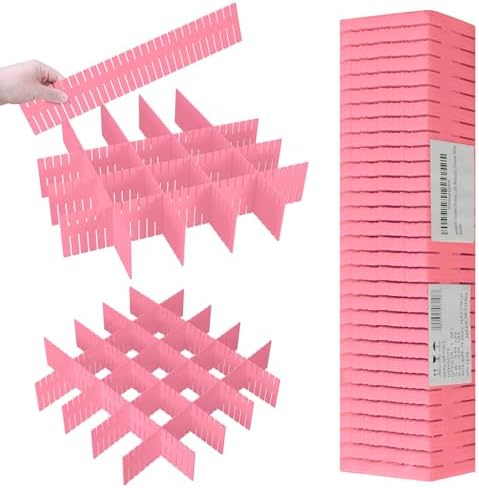 ALBAD Plastic Drawer Dividers Adjustable Drawer Organizer Dividers Separator for Tidying Clutter/Cutlery/Underwear/Socks/Clothes/Dresses/Boxes/Bins in Kitchen Bathroom Bedroom Office (Pink, 42) by Albad