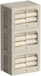 FHSQX 3 Pack Clothes Storage Bins, Beige, 16.5x12.2x12.2inch(40L) by FHSQX