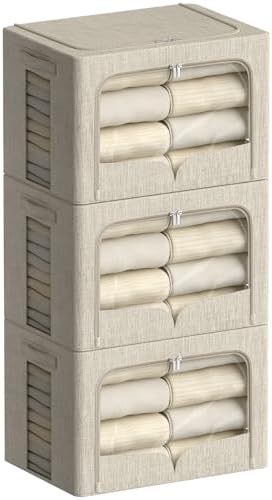 FHSQX 3 Pack Clothes Storage Bins, Beige, 16.5x12.2x12.2inch(40L) by FHSQX