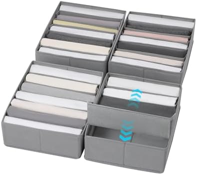 4 Packs Adjustable T-shirt Drawer Organizers for Clothing with 6 Adjustable Dividers, 7 Grids Wardrobe Storage Box, DIY Clothes Organizer for Folded Clothes, T-shirt, Legging by Coorganisers