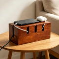 Wooden Cable Management Box, Power Strip Cord Hider with 5 Cable Slots by DecorYc