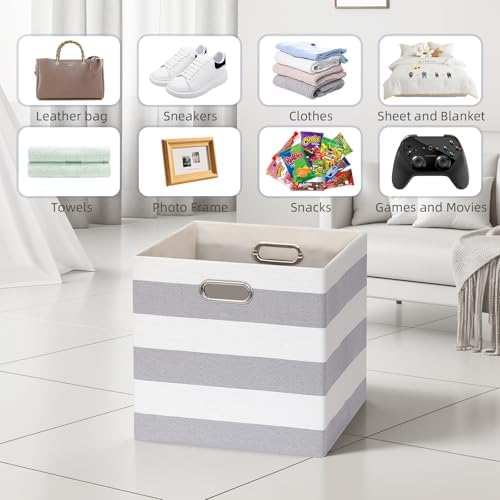 11 x 11 x 11 Inch Linen Stripe Storage Cubes for Home Organizing, Pack of 4 - Image 5