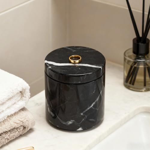 Black Marble Canister with Lid, Round Qtip Container, 3 diam x 3.5 ht Inch Sturdy Storage Jar, Bathroom Essentials Marble Canister for Cotton Balls, jewelry, Bath Salt - Image 5