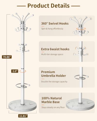 Metal Coat Rack, Modern Coat Rack Stand, 360°Rotary Coat Tree Stand - Image 2
