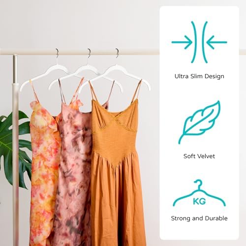 Sishynio Velvet Hangers 50 Pack, Non-Slip Slim Felt Clothes Hangers White - Image 3