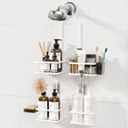Adjustable Shower Caddy Hanging Rustproof Shower Caddy for Handheld Showerheads, Shower Organizer with Hooks Soap Holder, Anti-Swing Shower Rack Bathroom Accessories (White) by Dimyno