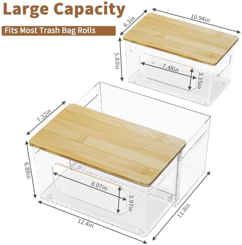 spospo Trash Bag Holder 3-in-1 Under Sink Organizer with Bamboo Lid - Image 2