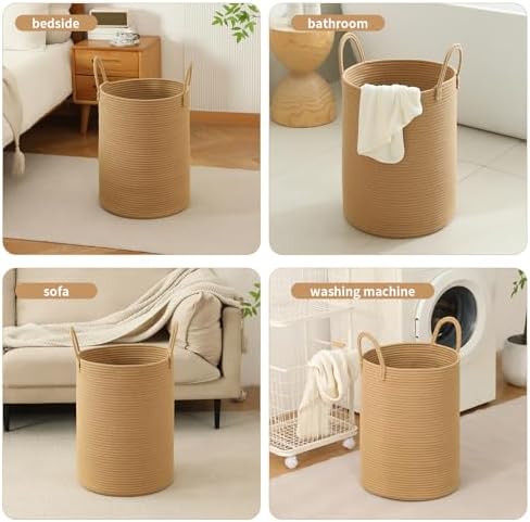 Laundry Basket Hamper Tall Rope Storage Woven for Blanket toys Dirty Clothes in Living Room Bathroom Bedroom (Jute Brown, 60L/15.8Gal) - Image 4