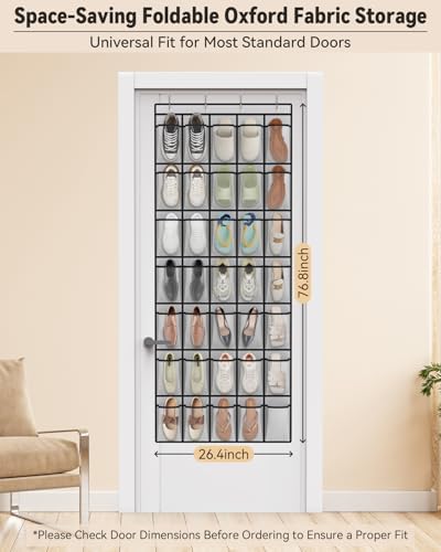 dodowin Over Door Shoe Organizers, 2 Pack, 40 Pockets Each, Black/Grey - Image 5