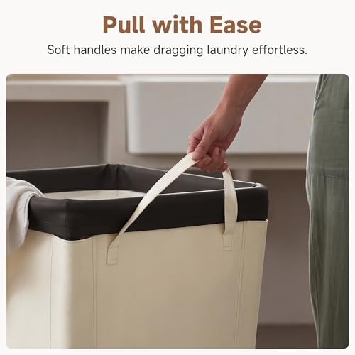 StorageWorks Laundry Hamper with Wheels, 160L Rolling Beige Basket - Image 6